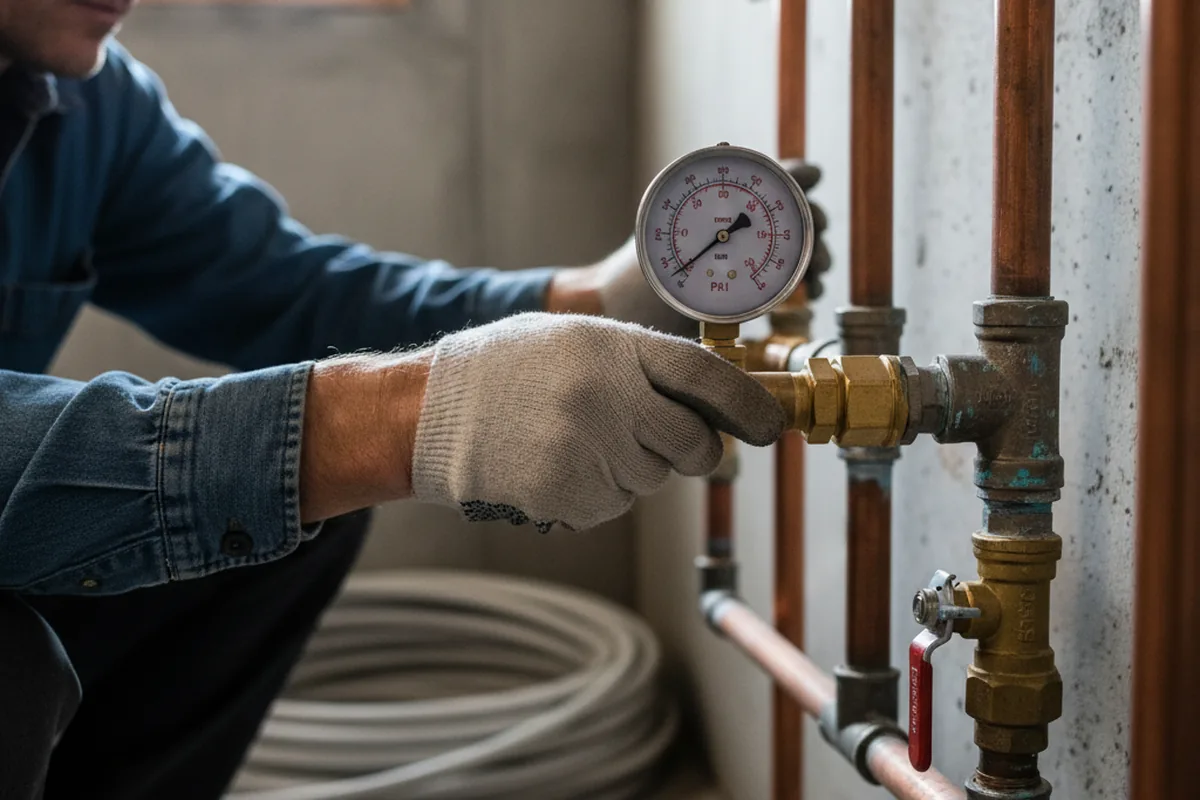 Pressure testing a repaired line during Water Line Repair in Stewartville